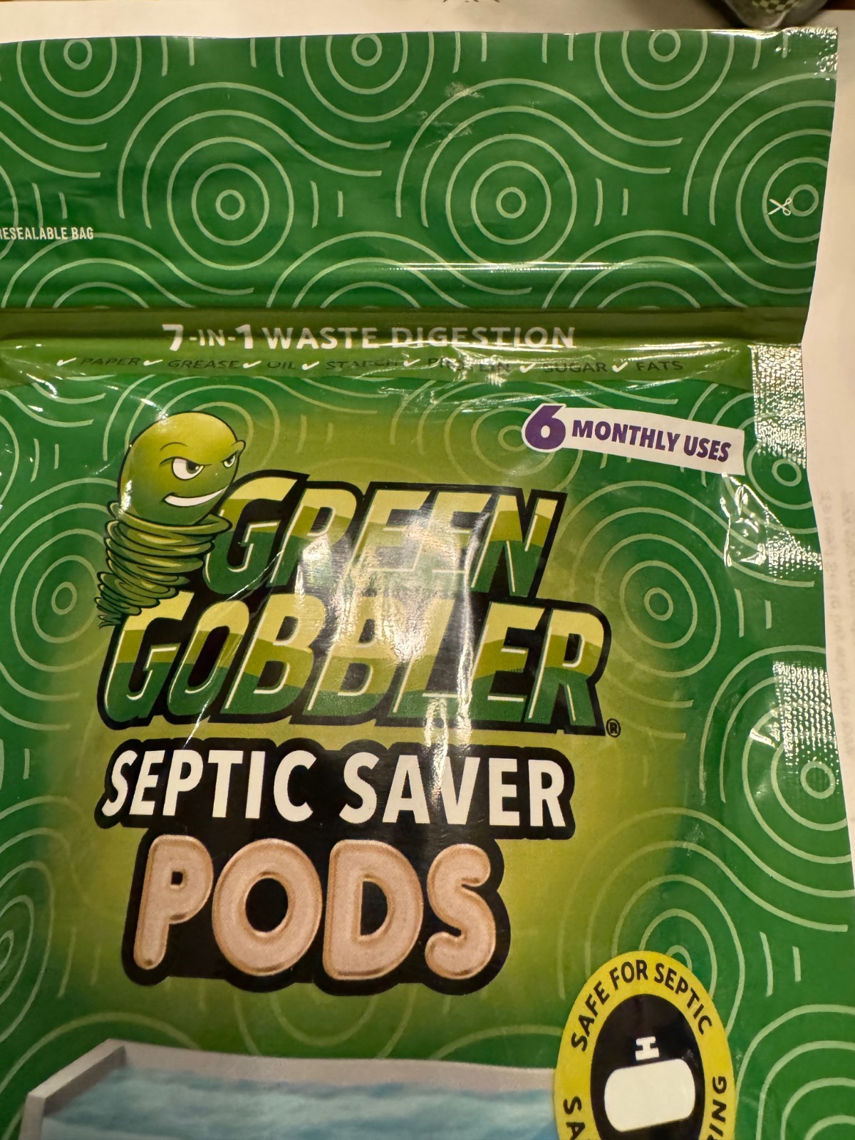 Green Gobbler Septic Saver Bacteria Enzyme Pacs 6 Month Tank Supply Easy NEW