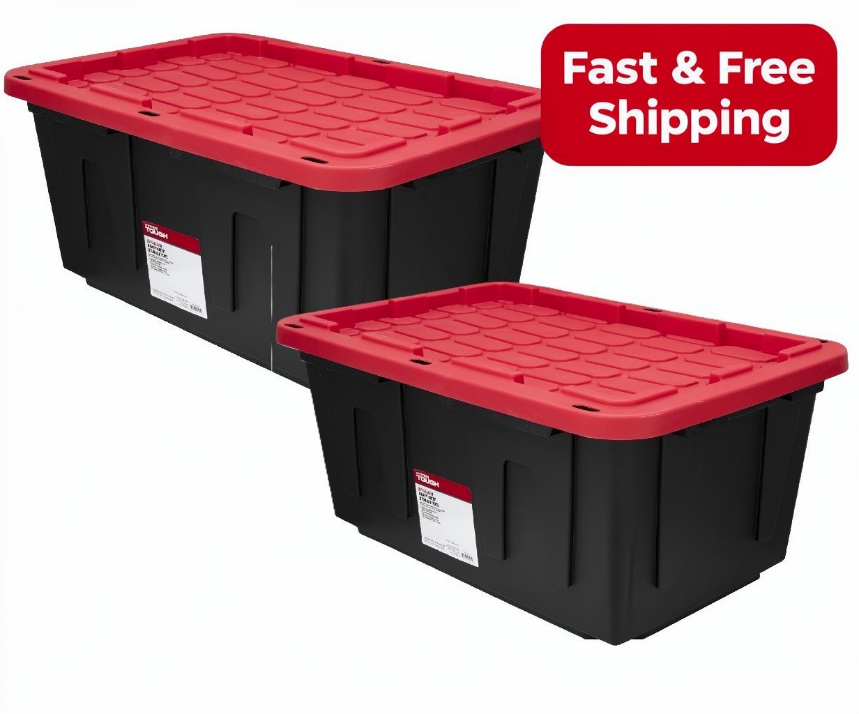 Hyper Tough 27 Gallon Storage Bin w/ Snap Lid, Black/Red Heavy Duty Containe 2Pk