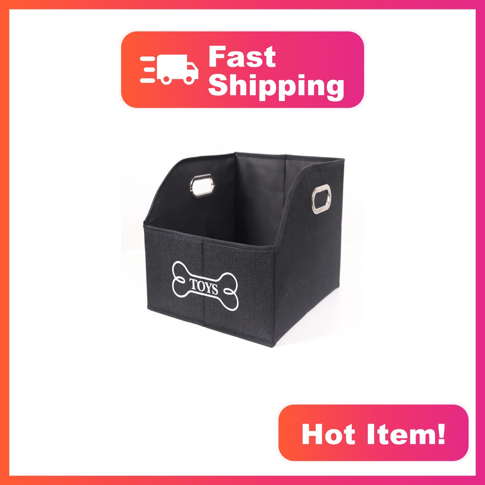 Geyecete Dog Toy Storage Bin Black Canvas Trapezoid Foldable