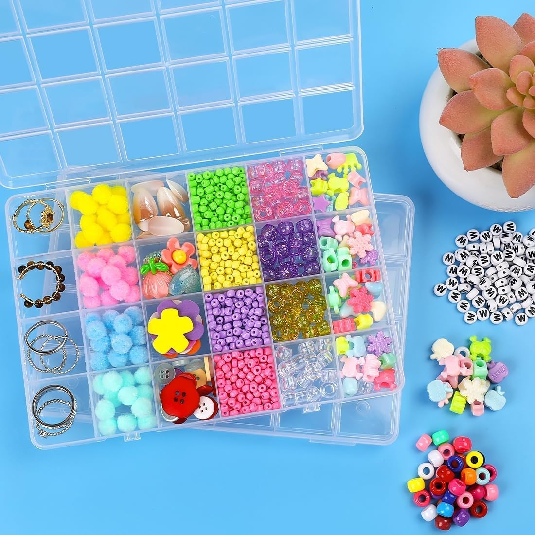 Versatile 24 Grids Plastic Craft Organizer with Lift-off Lid for Easy Access