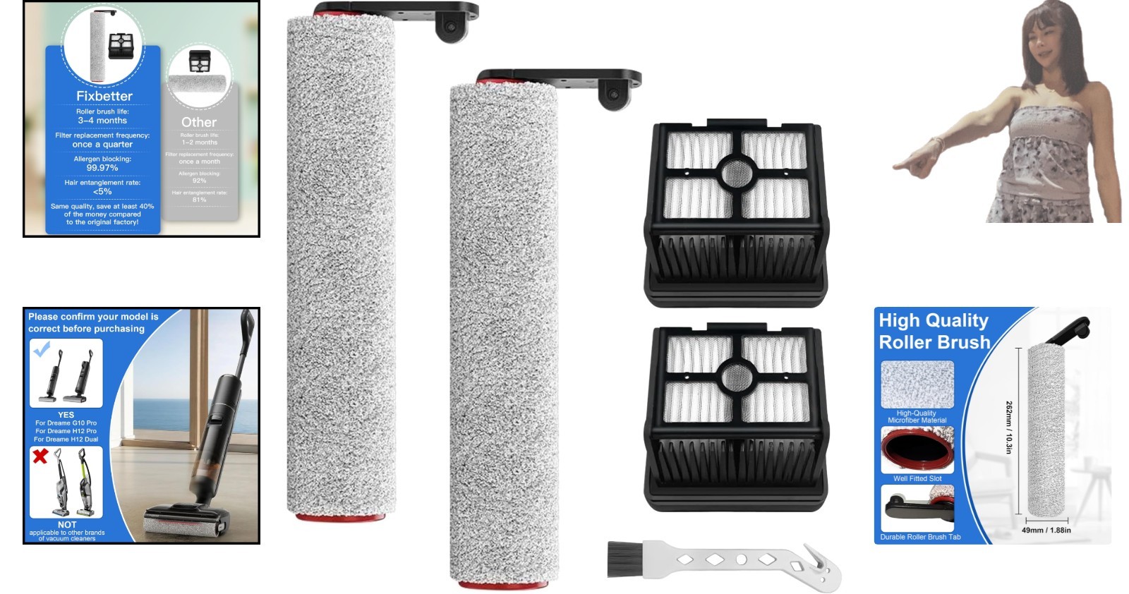 High-Quality Dreame H12 Pro Replacement Brush & HEPA Filter Pack – 5 Pieces