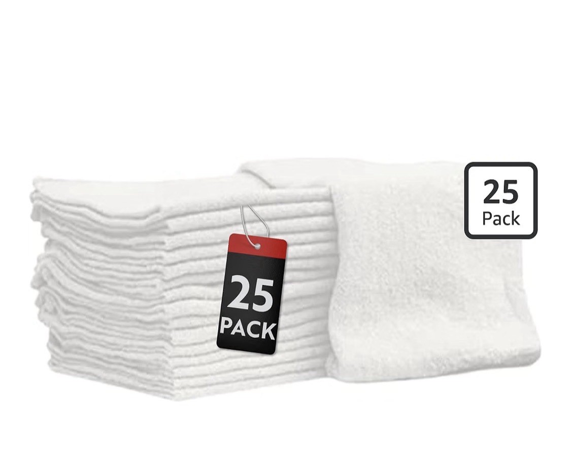 25 Pack White 100% Cotton Shop Rags