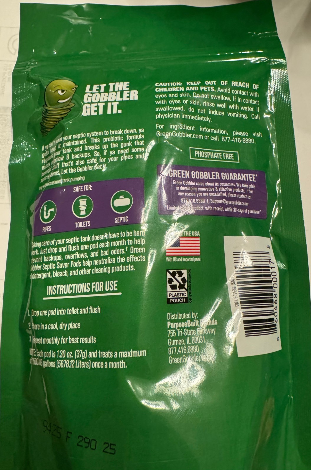 Green Gobbler Septic Saver Bacteria Enzyme Pacs 6 Month Tank Supply Easy NEW