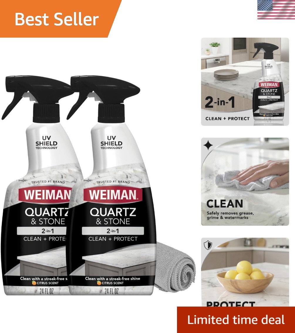 Quartz Countertop Cleaner & Polish with Citrus Scent – No Rinse, 24 Oz (2 Pack)