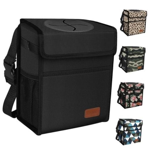 Leak Proof Car Trash Can with Lid – Waterproof Automotive 2.25 Gallons Black