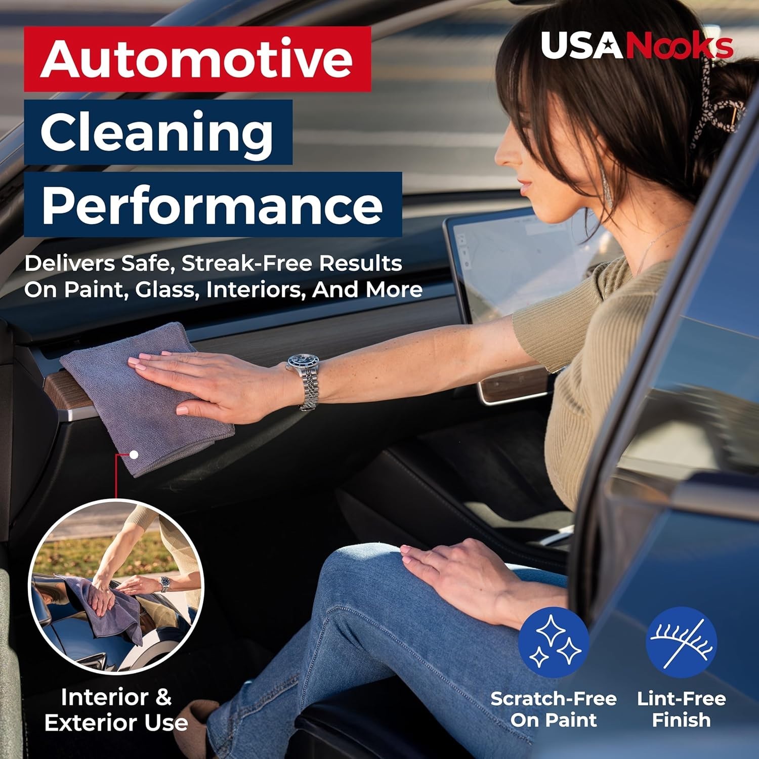 USANOOKS Microfiber Cleaning Cloth 12 Pack Car Wash Towel Streak Free 12.5×12.5*