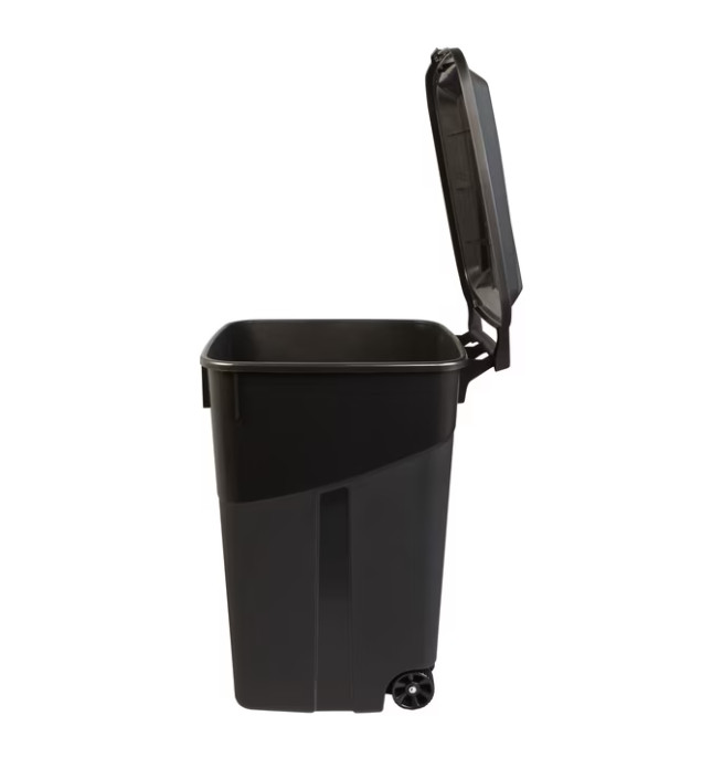 Hyper Tough 45 Gallon Wheeled Heavy Duty Plastic Garbage Can, Attached Lid,Black