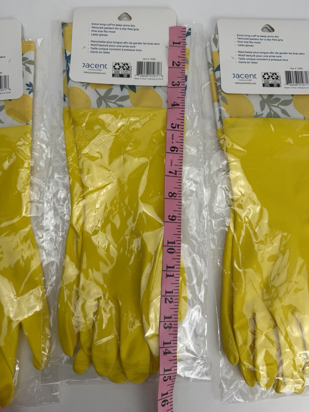 3-pk Key & Castle Extra-Long Cuff Latex Gloves One Size Lemons Dishwashing Clean