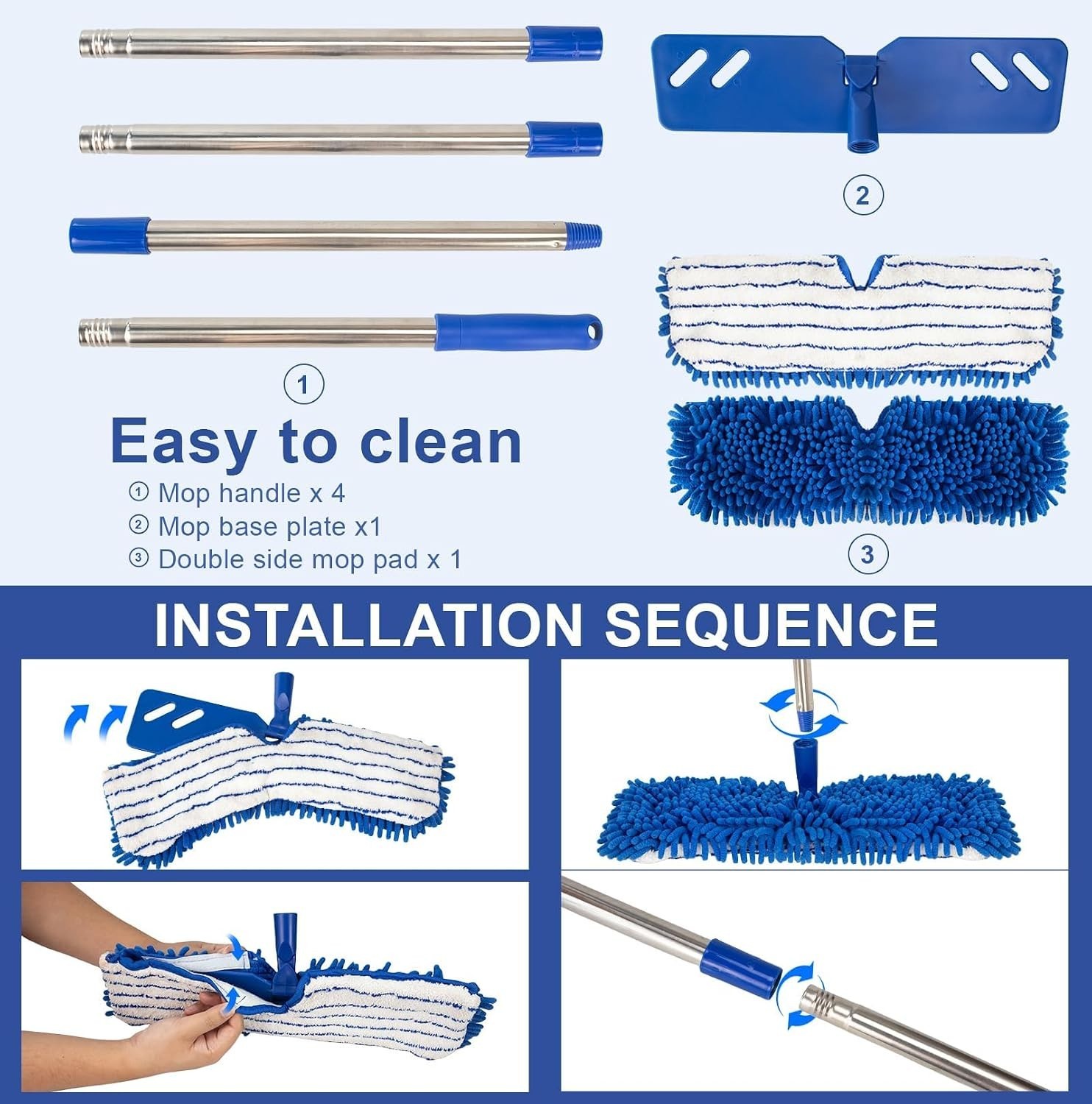 Versatile Blue Microfiber Mop – Dual-Sided for Wet & Dry Cleaning on Any Surface