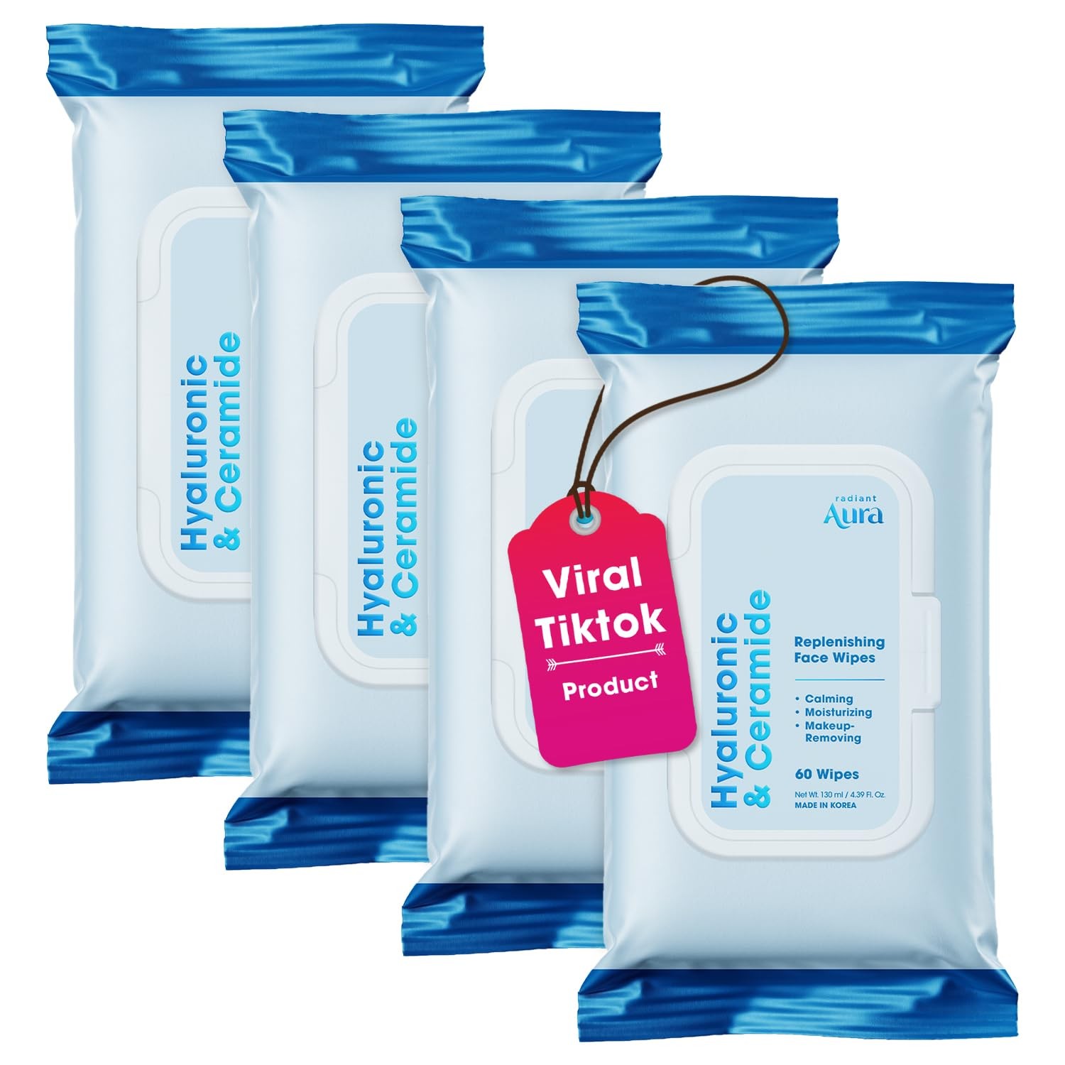 Radiant Aura Hyaluronic Acid & Ceramide Face Wipes – 240 Count