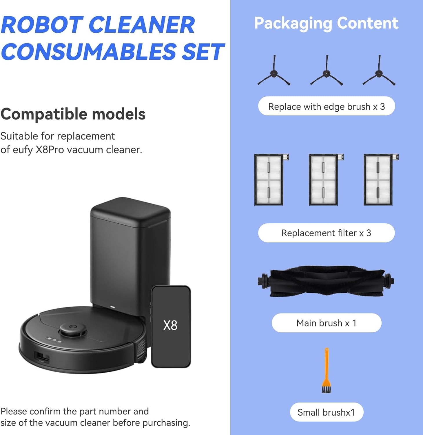 Replacement Parts for Eufy X8 Pro Compatible with Eufy X8 Pro Series Robot