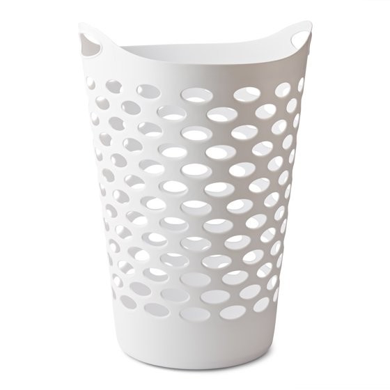 (2 pack) Mainstays Plastic Round Laundry Hamper, White, with Carrying Handles