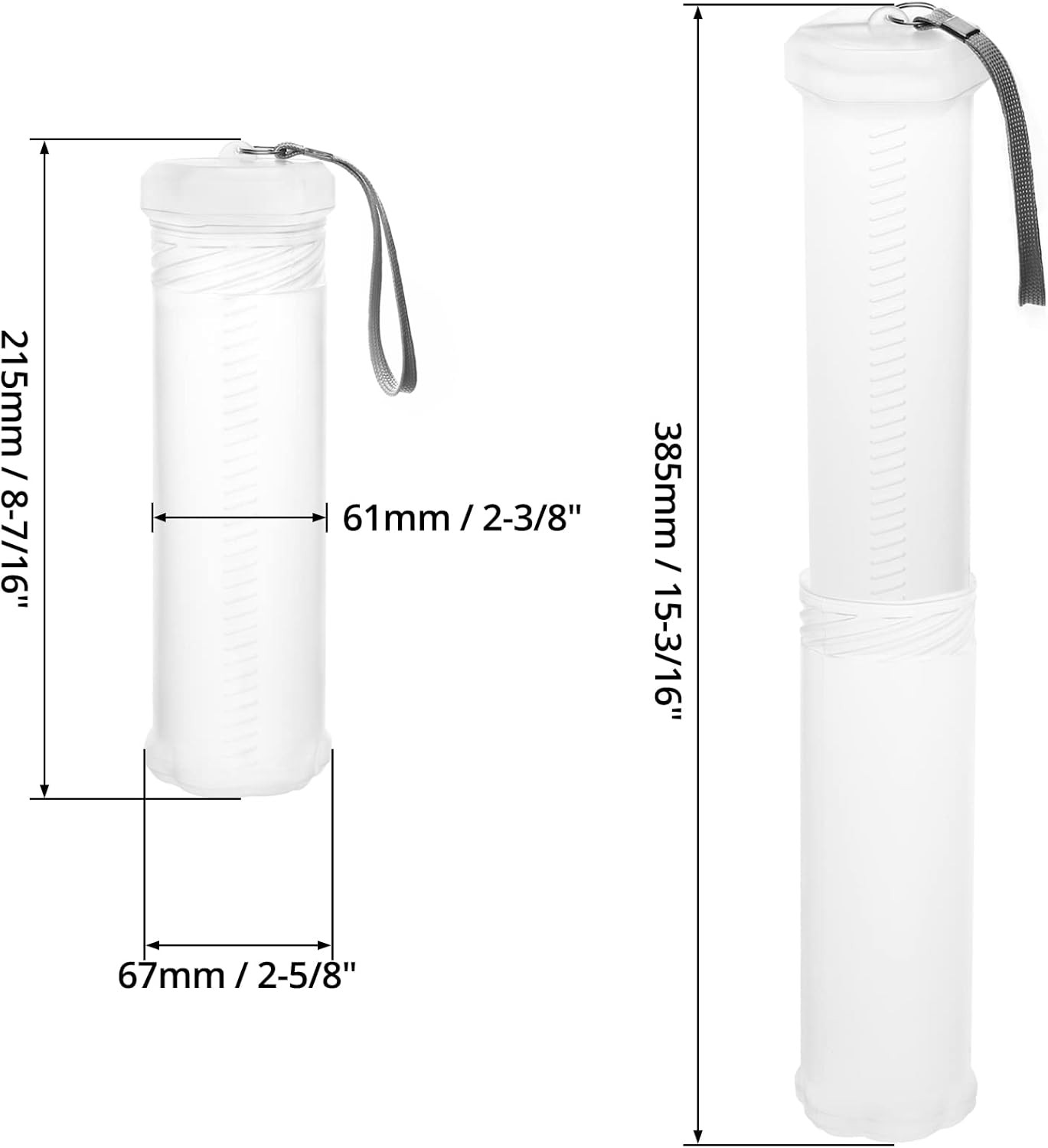 4-Pack Extendable Artist Storage Tubes 8.5–15in, 2.4in, Translucent Lanyard Case