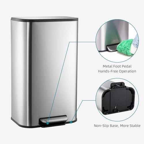 Rectangular Stainless Steel Trash Can, Fingerprint-Resistant Step 5.3 Gal/20L