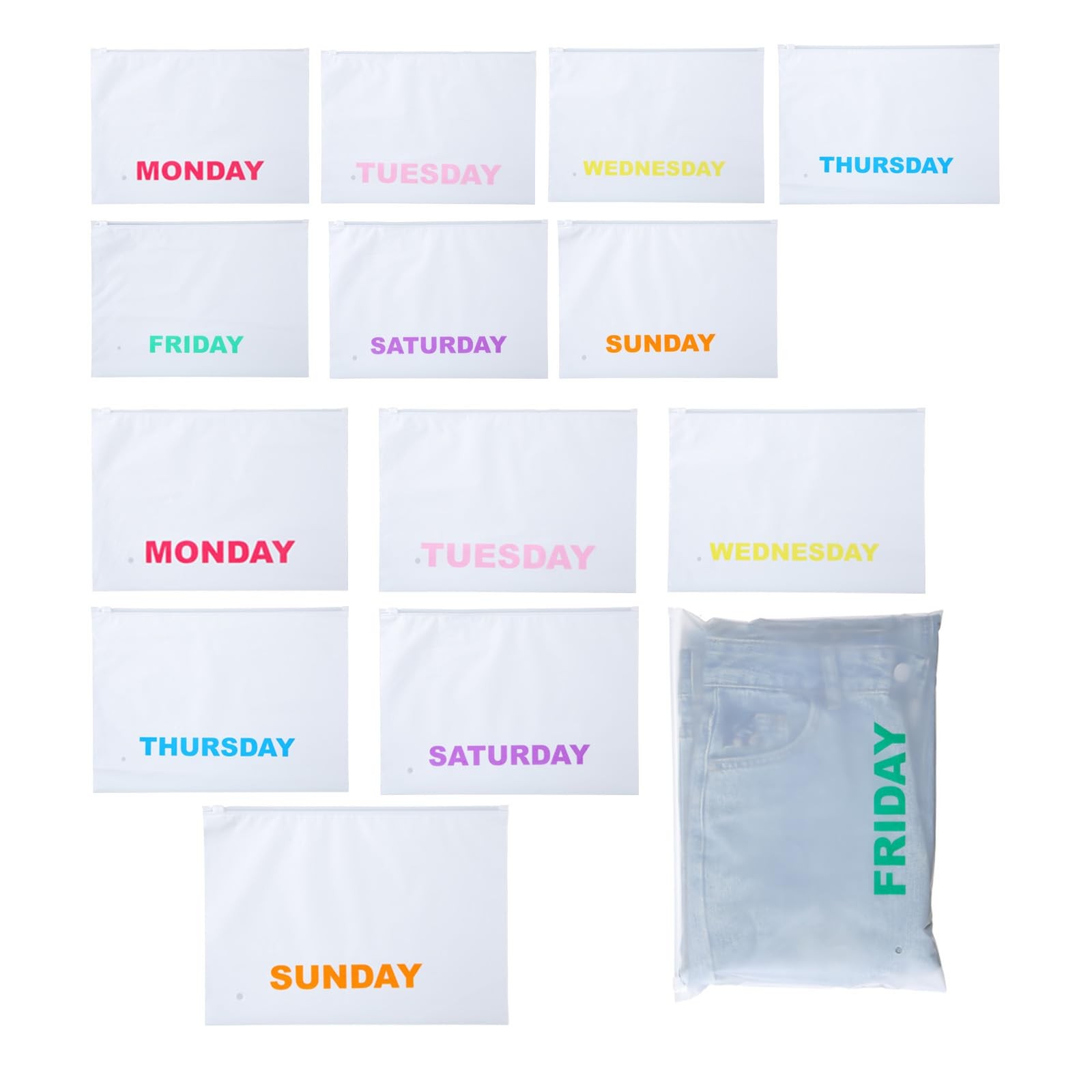 14 Pcs Days of The Week Packing Cube 10×14 Clothing Pouch Summer Camp Trunk O…