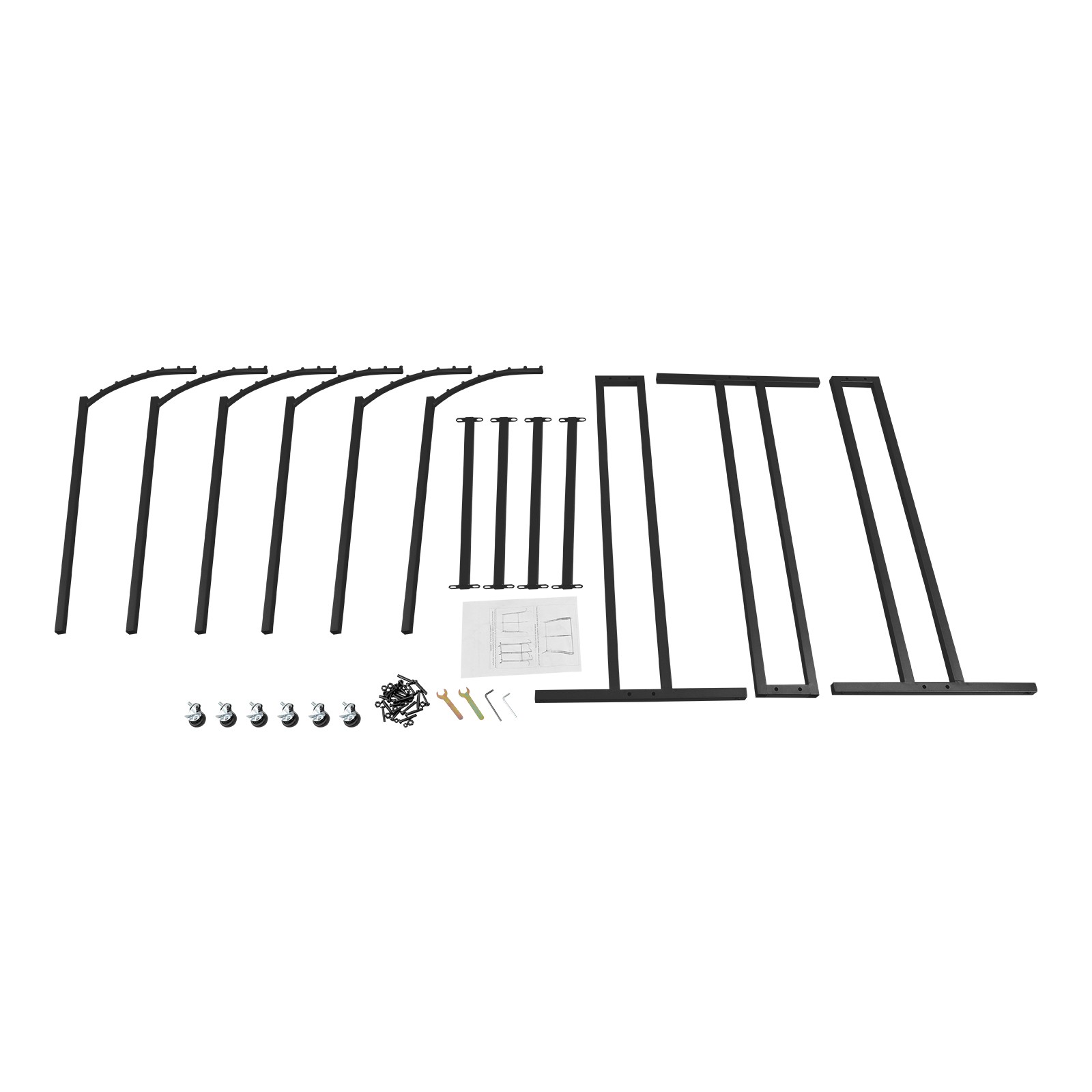 Black 6 Arms Clothing Display Rack With Wheels, 55.12-70.87in Adjustable Height