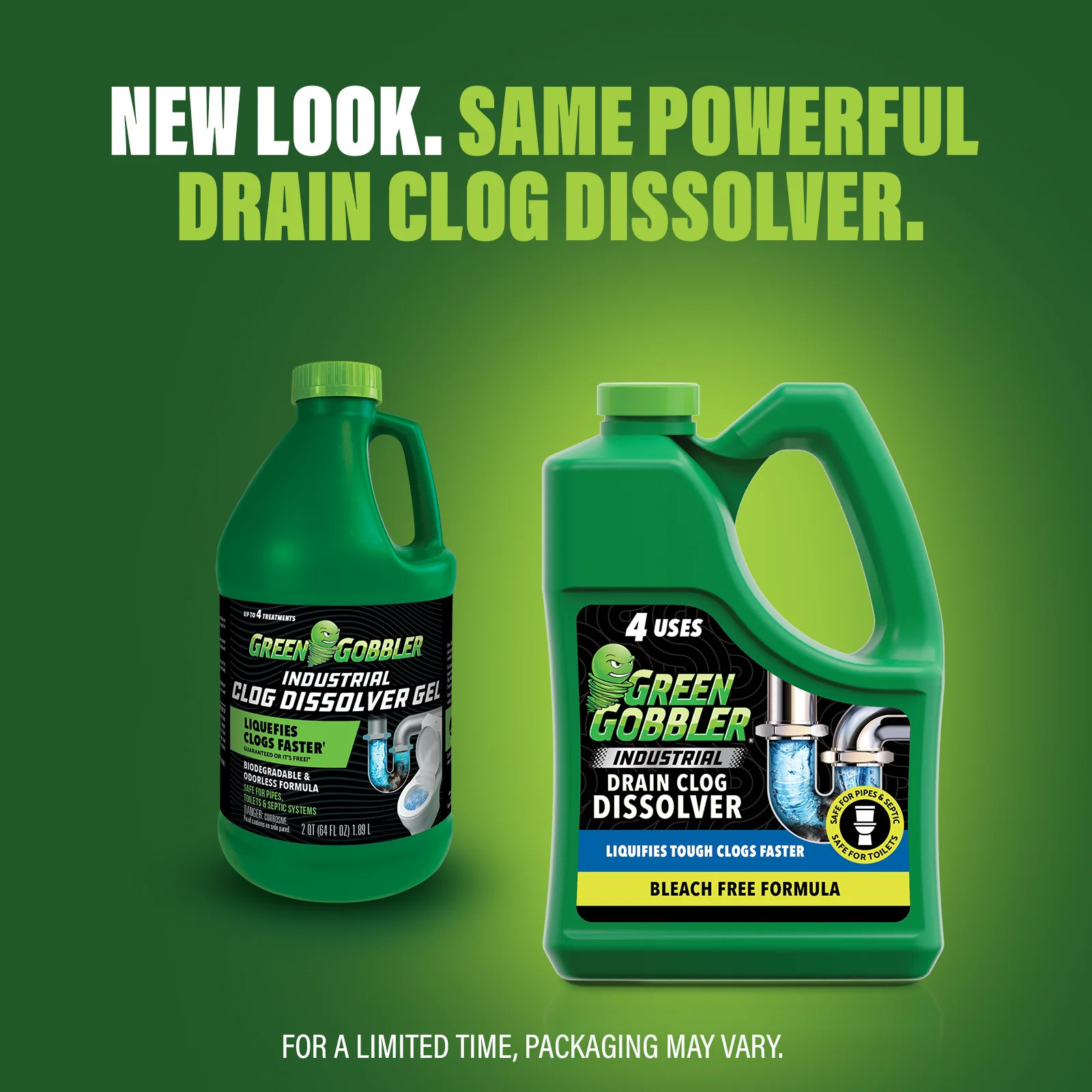 Green Gobbler Industrial Strength Drain Clog Remover & Cleaner Liquid Gel- 64oz.