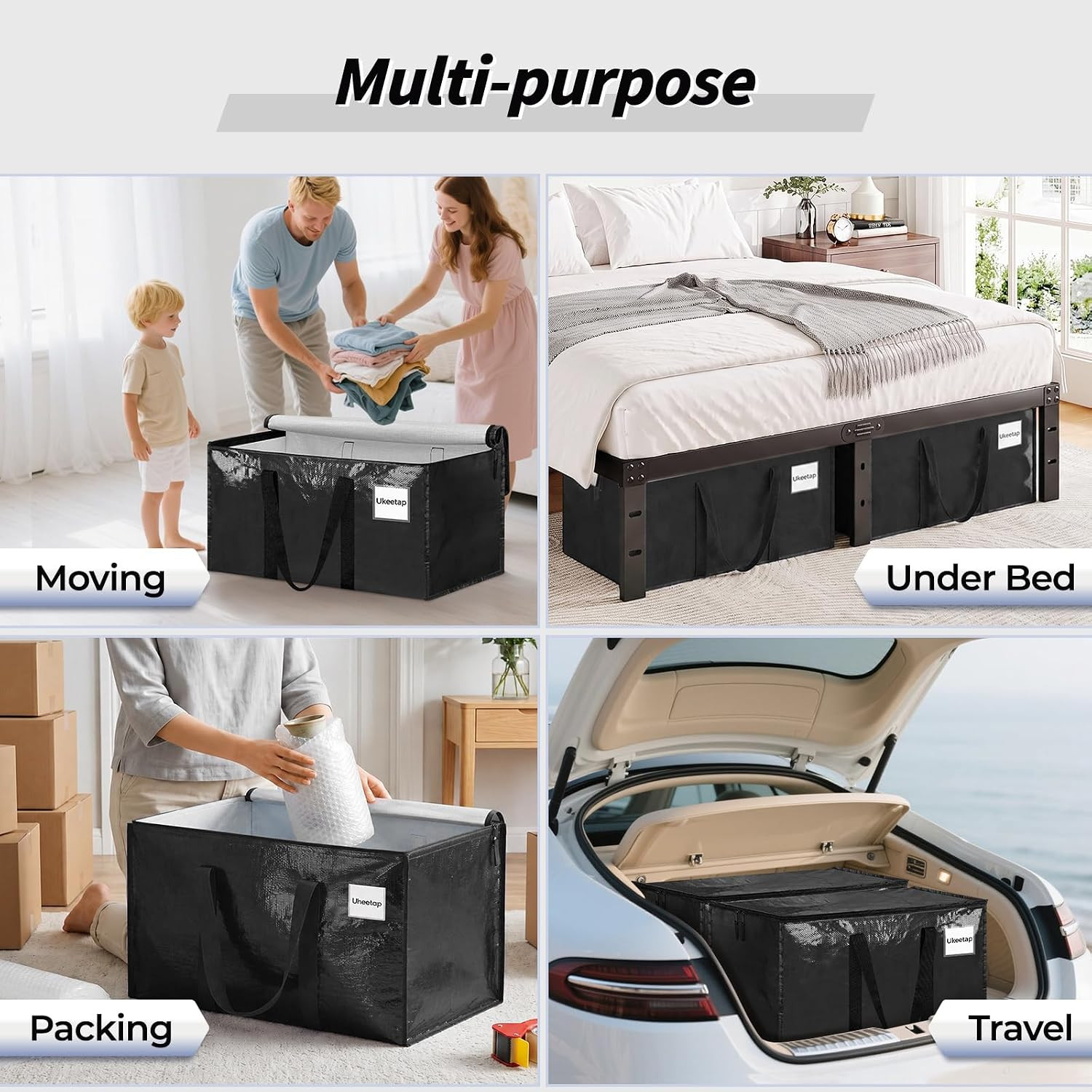16 Pack Extra Large Clothes Storage Bins with Lids, Moving Bags, Black | Storage