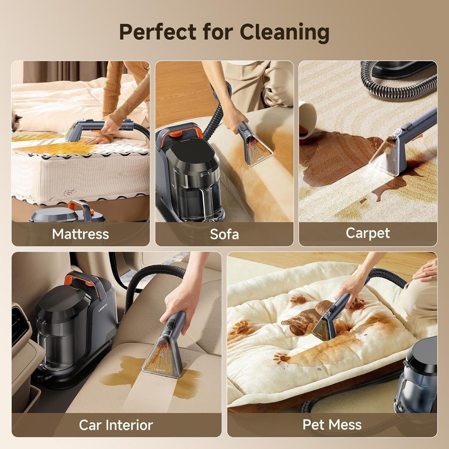 Powerful Carpet Cleaner 18Kpa Spot Machine 2.4L Tank for Cars Couch Upholstery