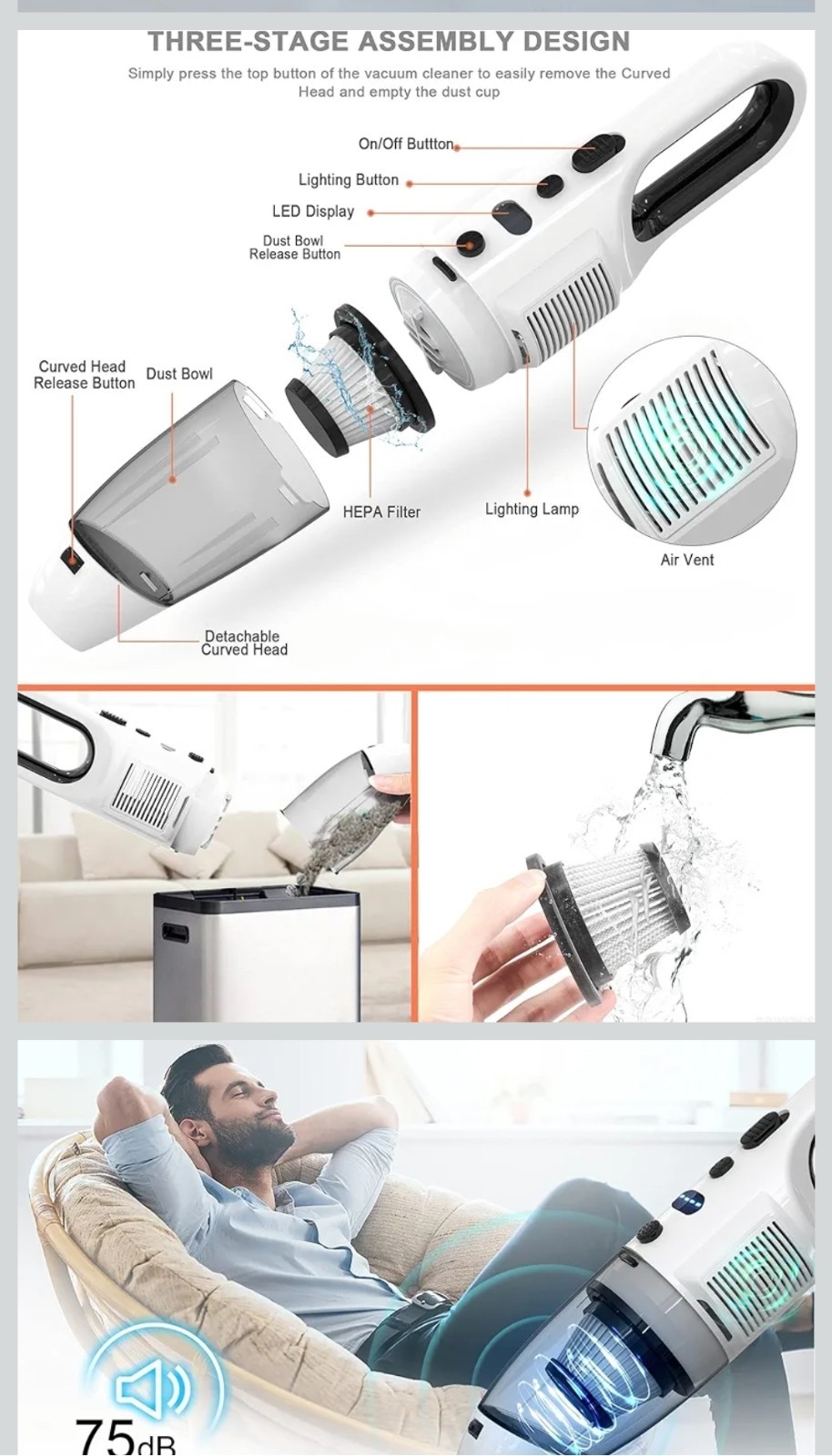 Handheld Vacuum Cordless, 7000PA Powerful Suction with Rechargeable Hand Held…