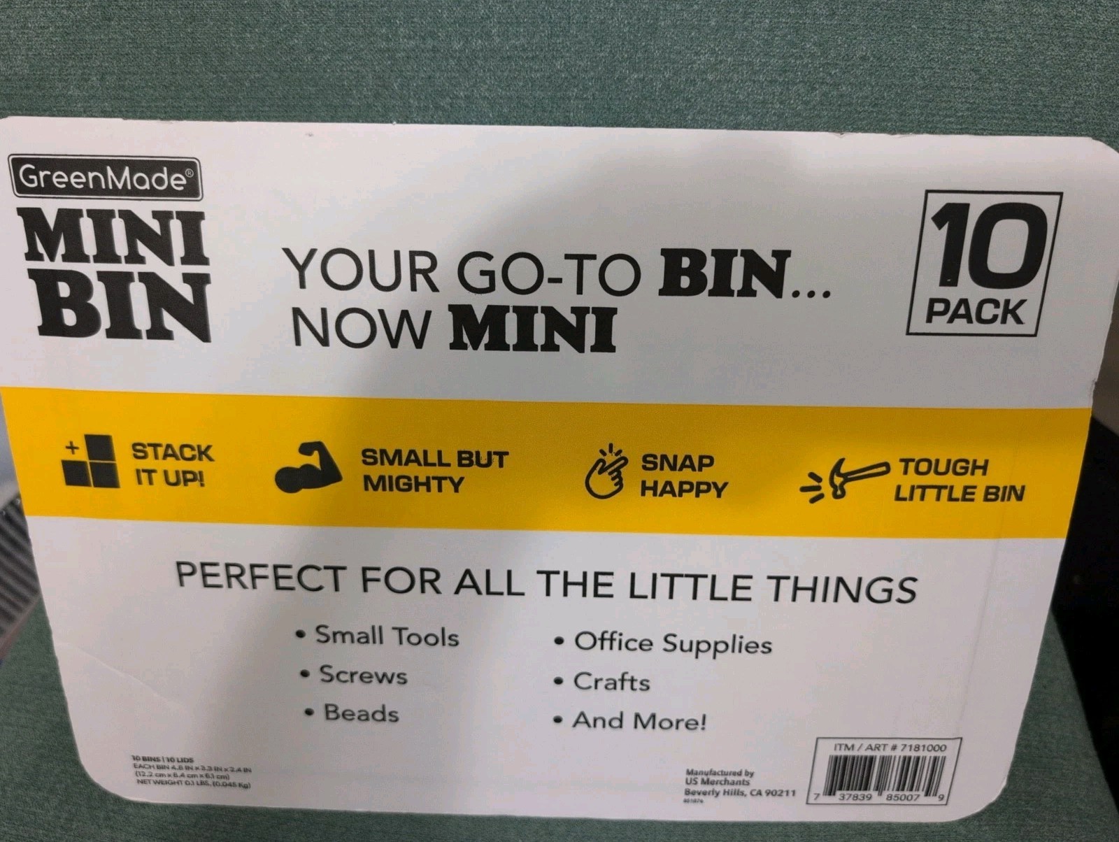 GreenMade Mini Bin Tote 10 Pack Small Storage Containers Yellow Lids