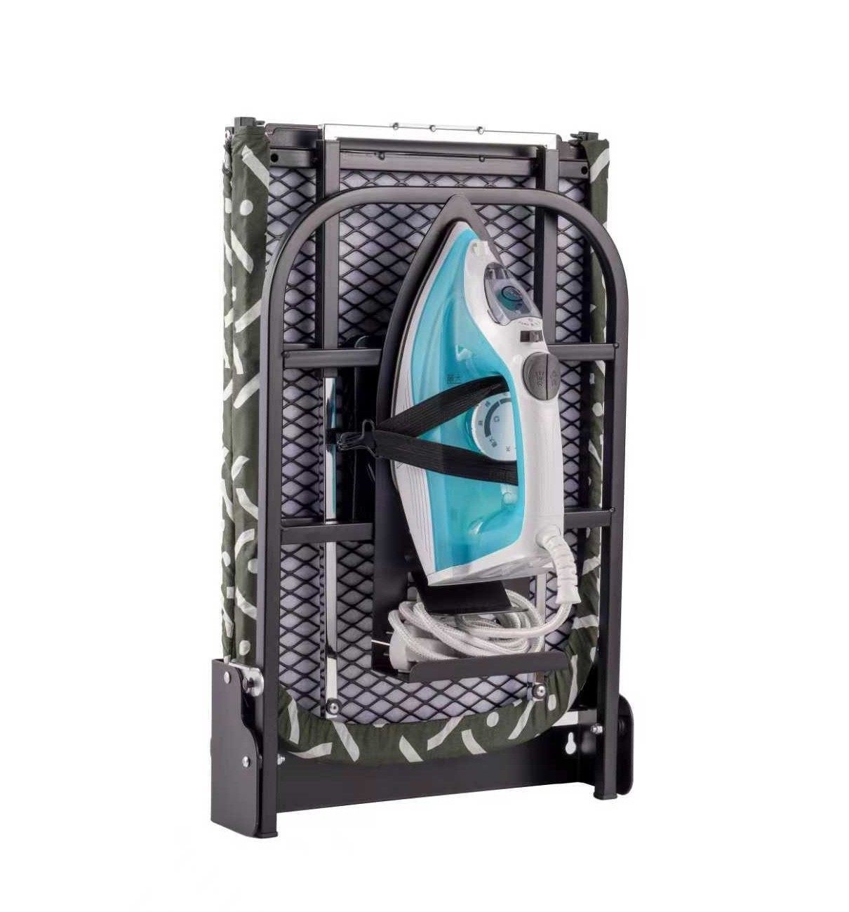 Wall-Mounted 180° Rotating Steel Frame Folding Ironing Board with iron holder