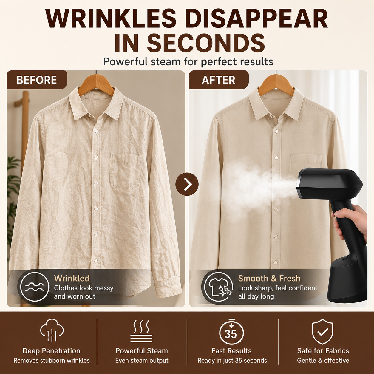 Compact Handheld Garment Steamer for Clothing. Heats Up in 30 Seconds