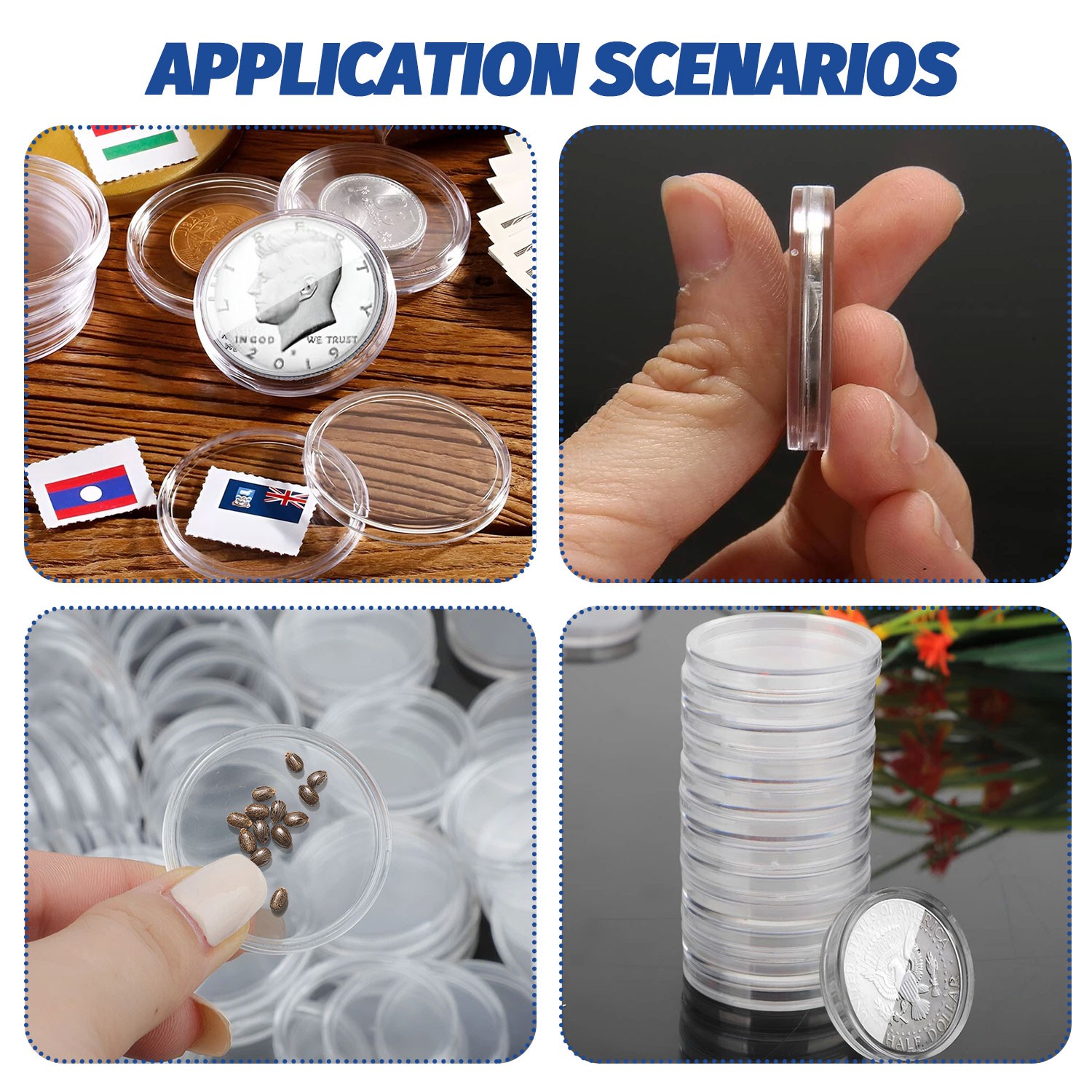 100PCS 25mm Silver Gold Coin Cases Capsules Holder Clear Plastic Round Storage
