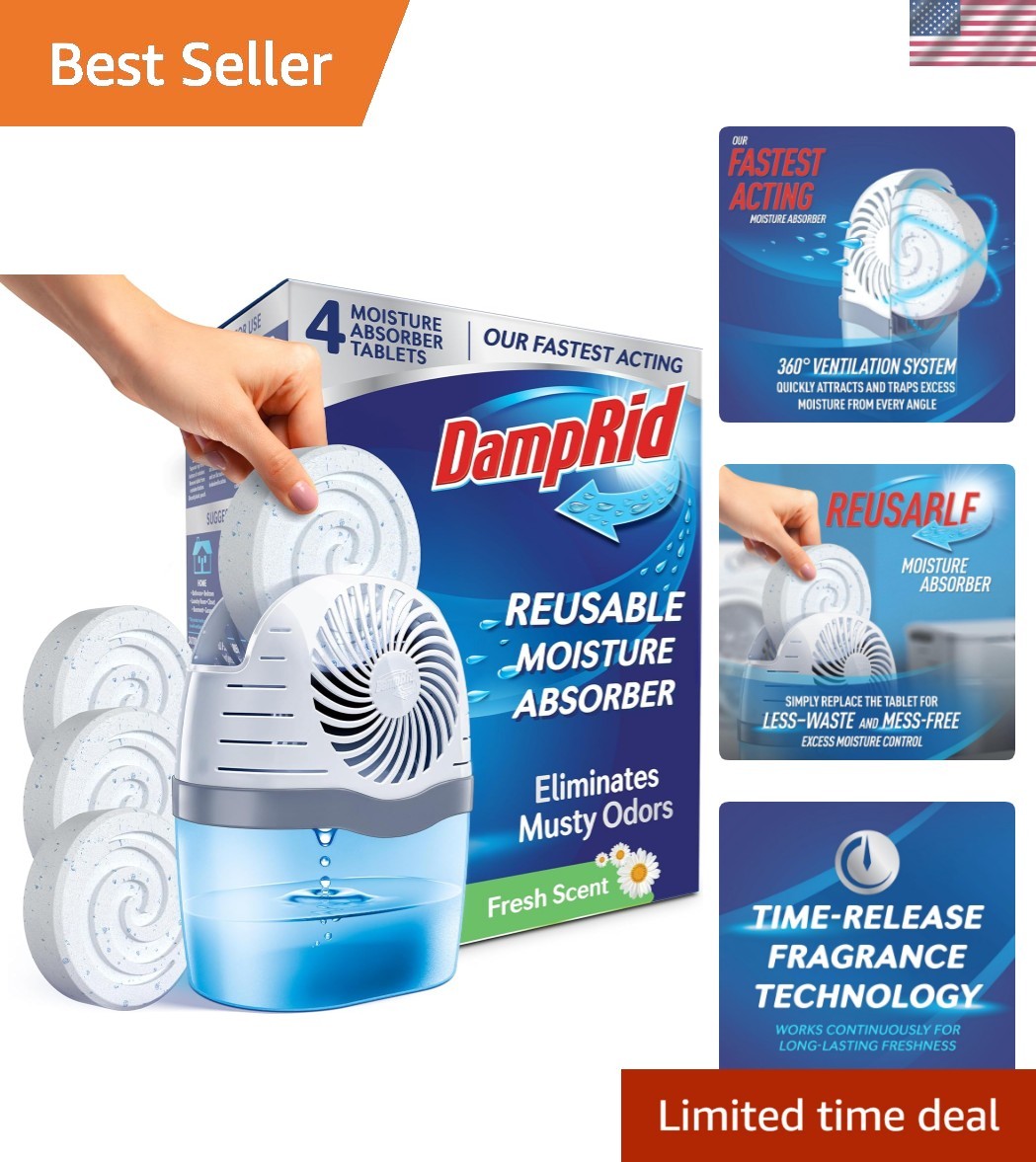 Reusable Moisture Absorber with 4 Drop-In Tablets, Fresh Scent, 15.8 oz., Att…