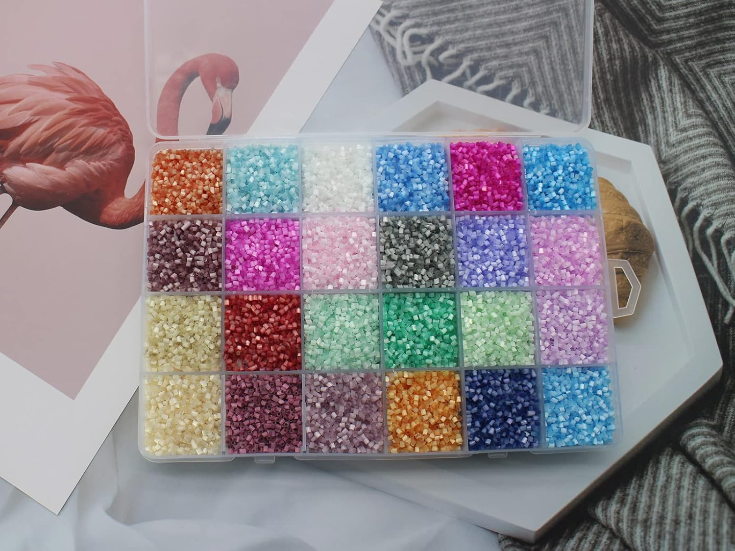 4packs Plastic Organizer Box 24 Grids Clear Storage Container Jewelry Box with F
