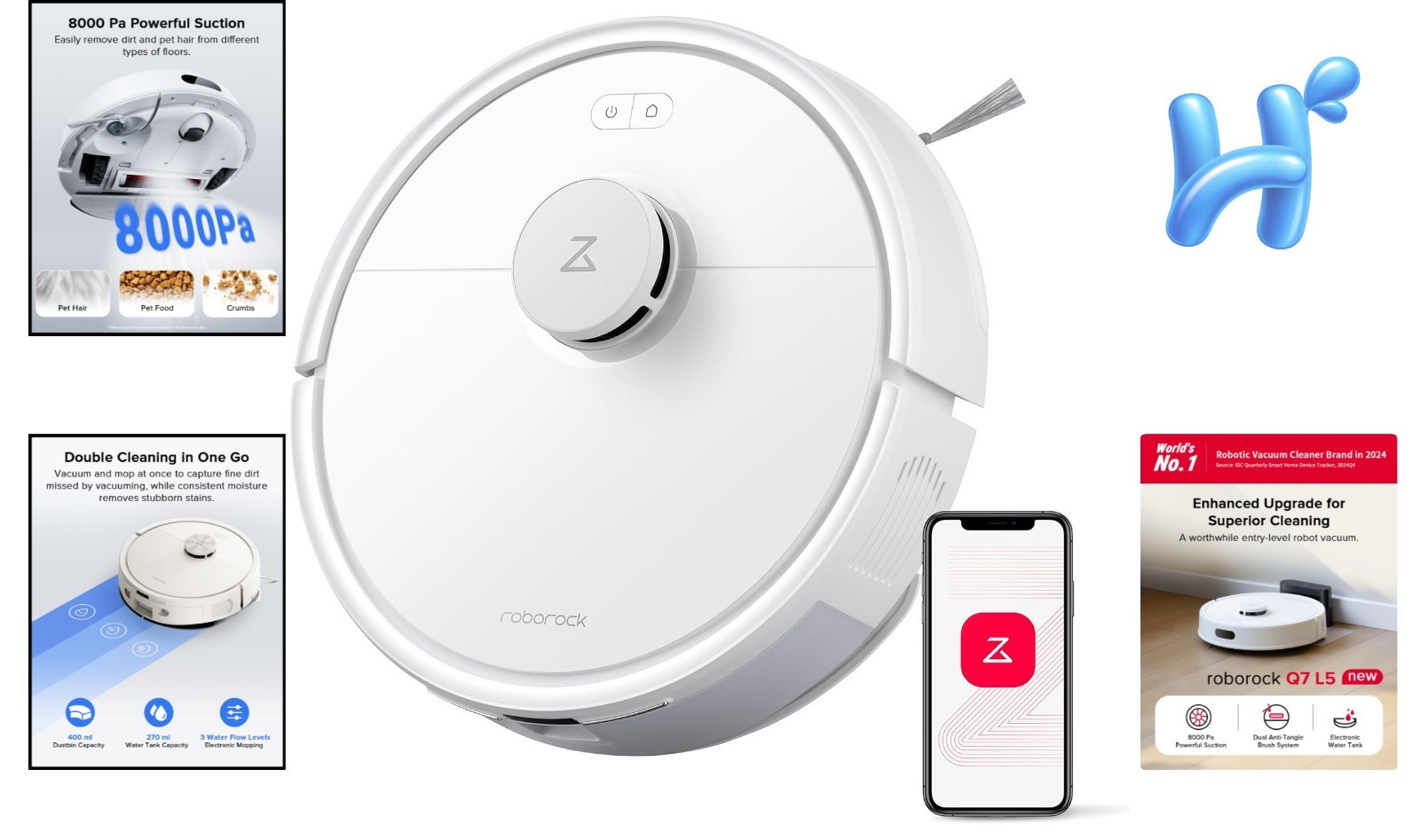 Robot Vacuum Mop Combo 8000Pa Suction Smart Navigation Multi-Floor Cleaning