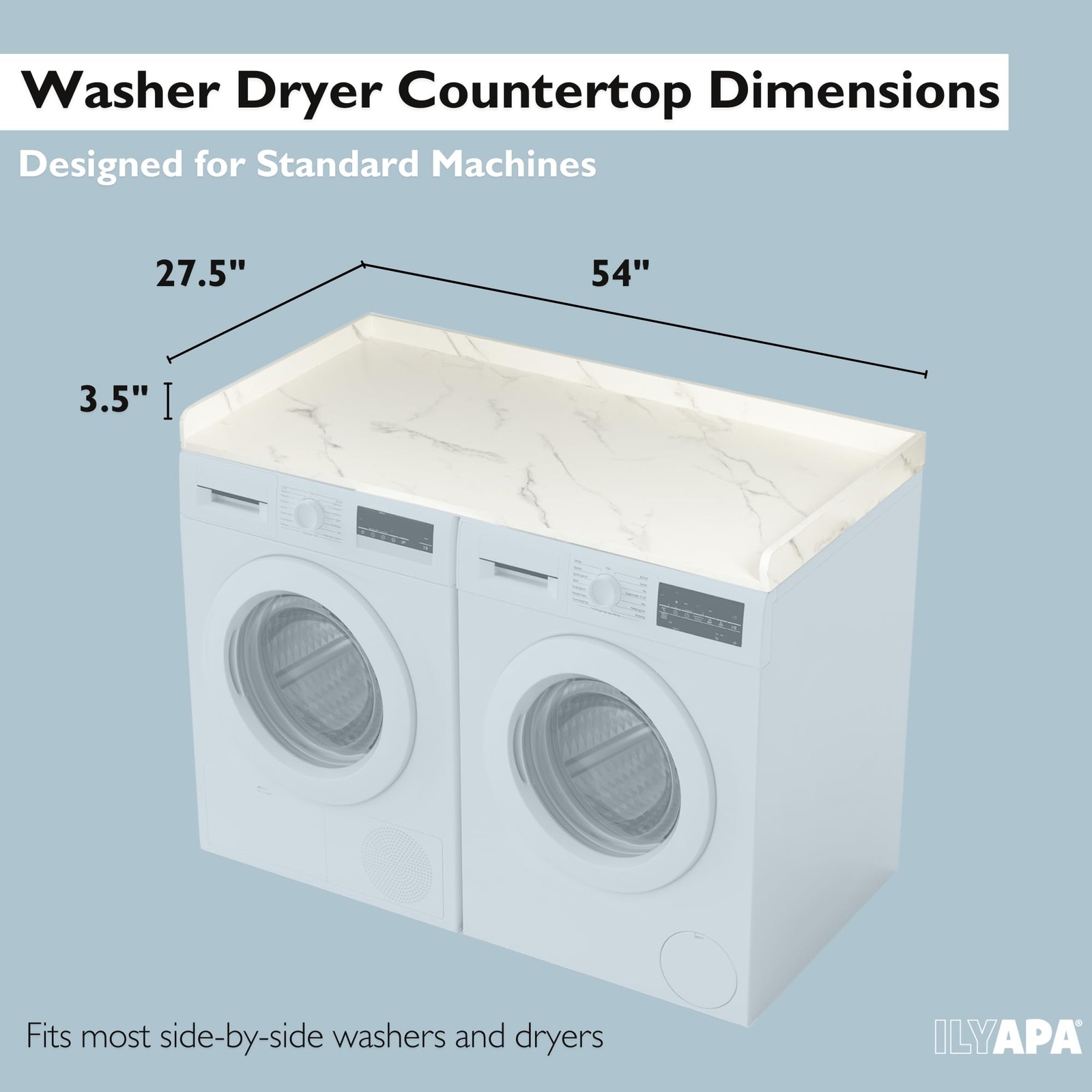 Washer Dryer Countertop, 27.5 x 54 Inch – Carrera Marble, High