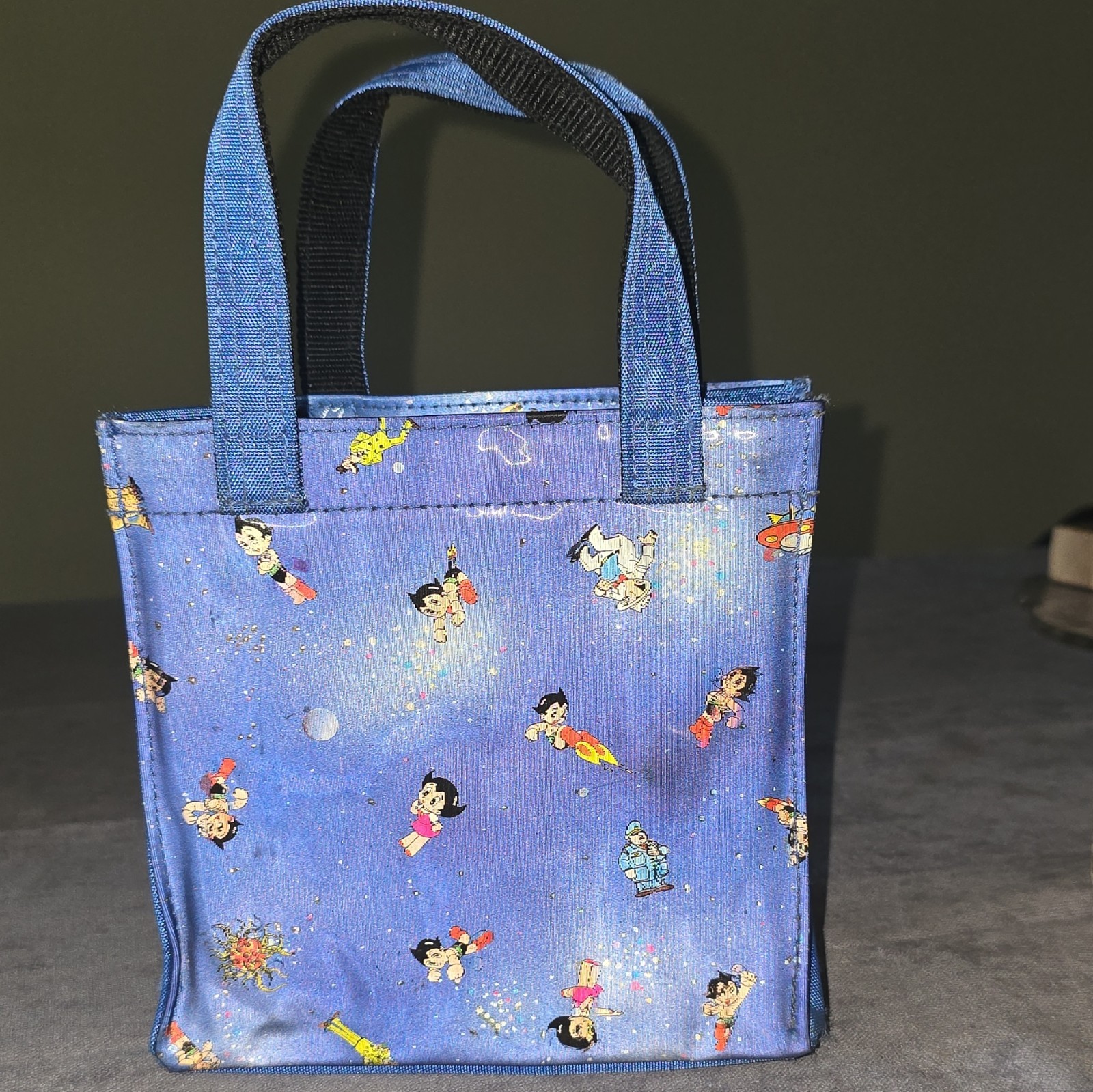 Mighty Atom Blue Reusable Nylon Tote Bag Small All-Over Print 9x9x3 in