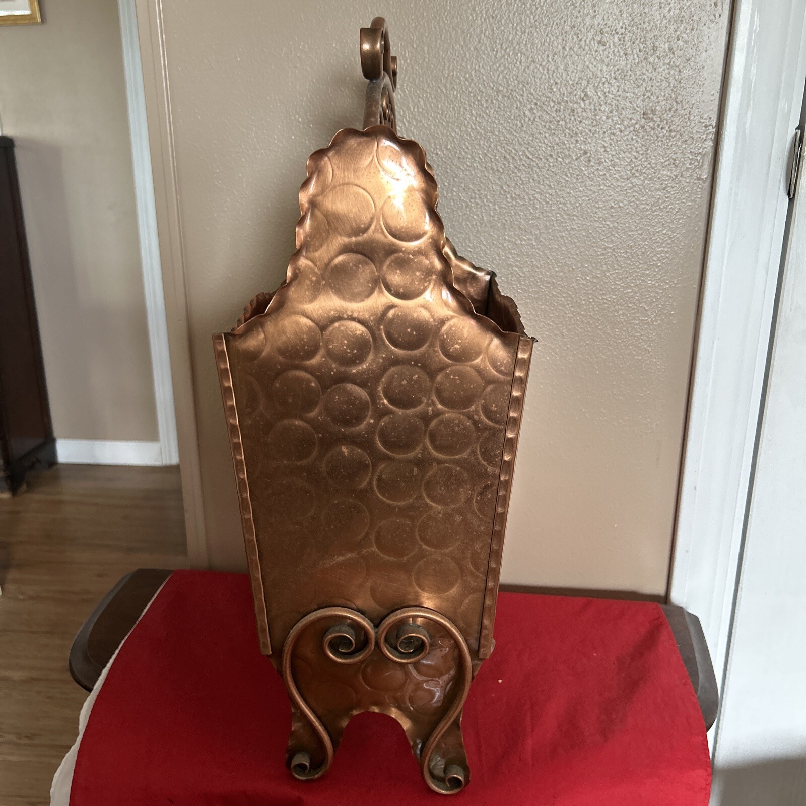 Vintage Art Deco Copper & Metal Ornate Magazine Rack/ Wood Holder