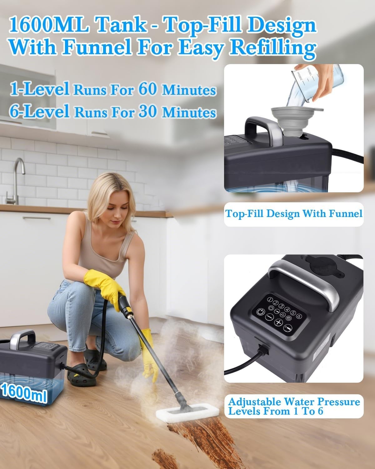 Handheld Steamer with 1600ML Tank – Fast, Efficient Cleaning for Home & Car