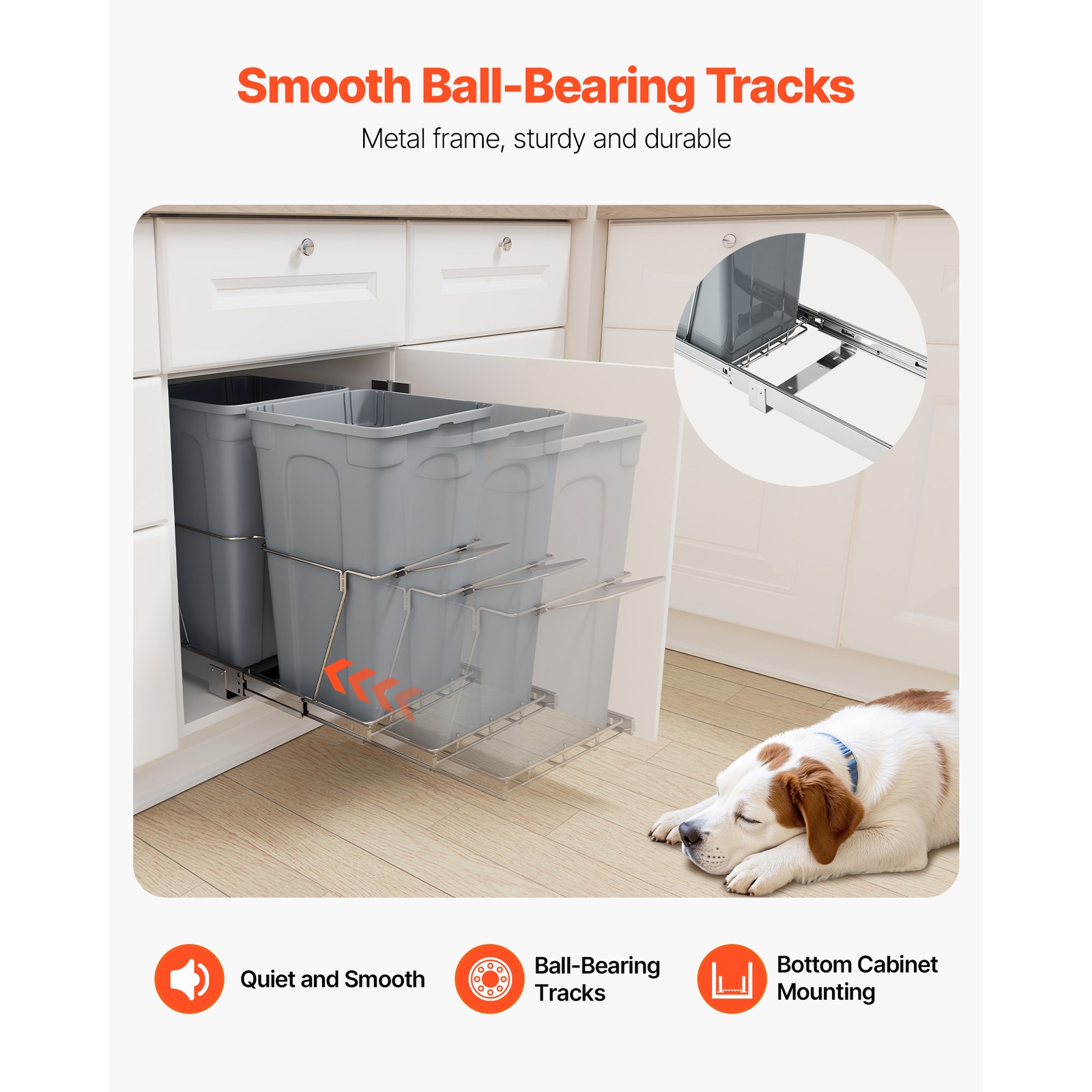 Uimoso Double 27QTx2 Pullout Waste Container Under Cabinet Kitchen Bin Trash Can