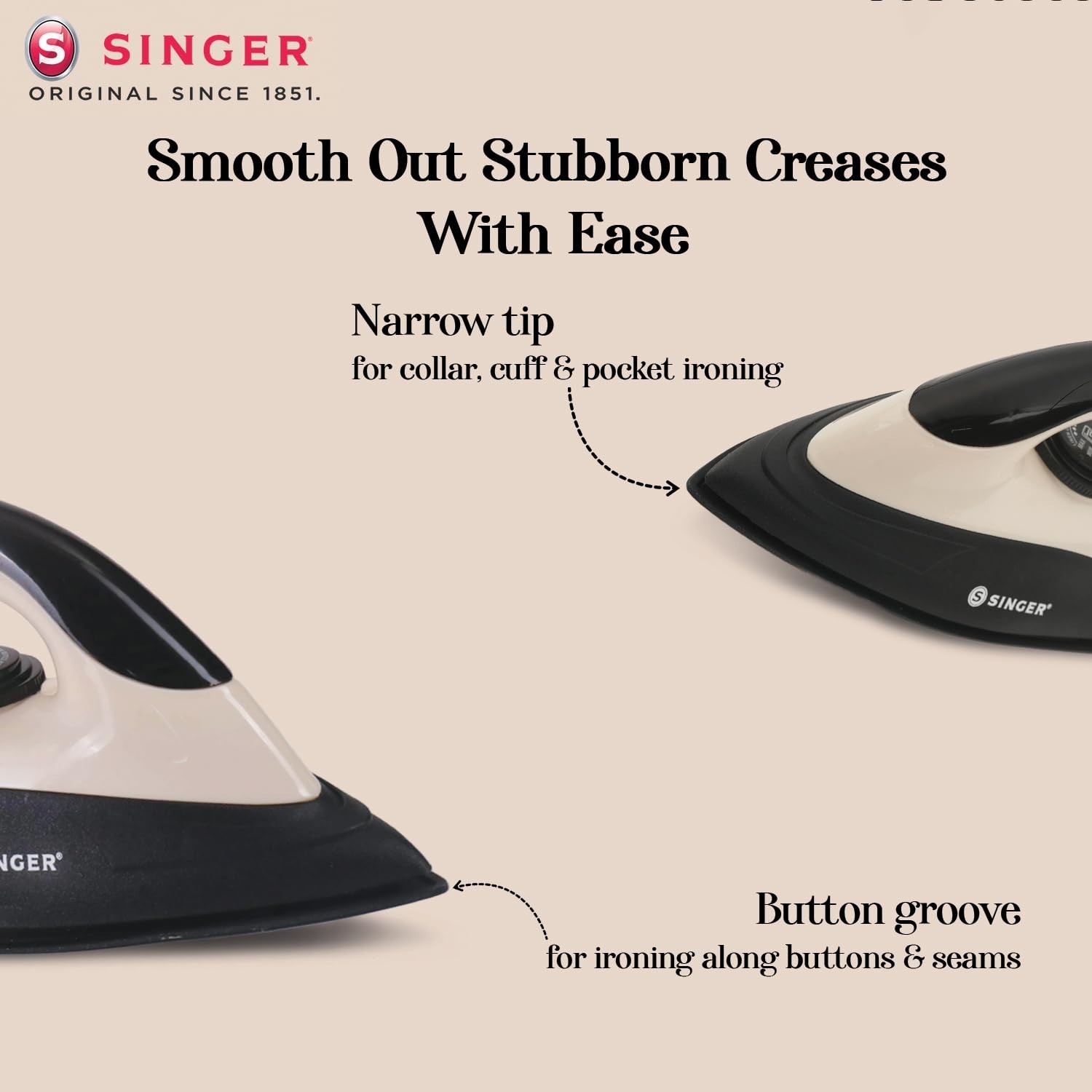 SINGER Auro 1000 Watts Dry Iron | Bigger Sole Plate for Faster Ironing 220V
