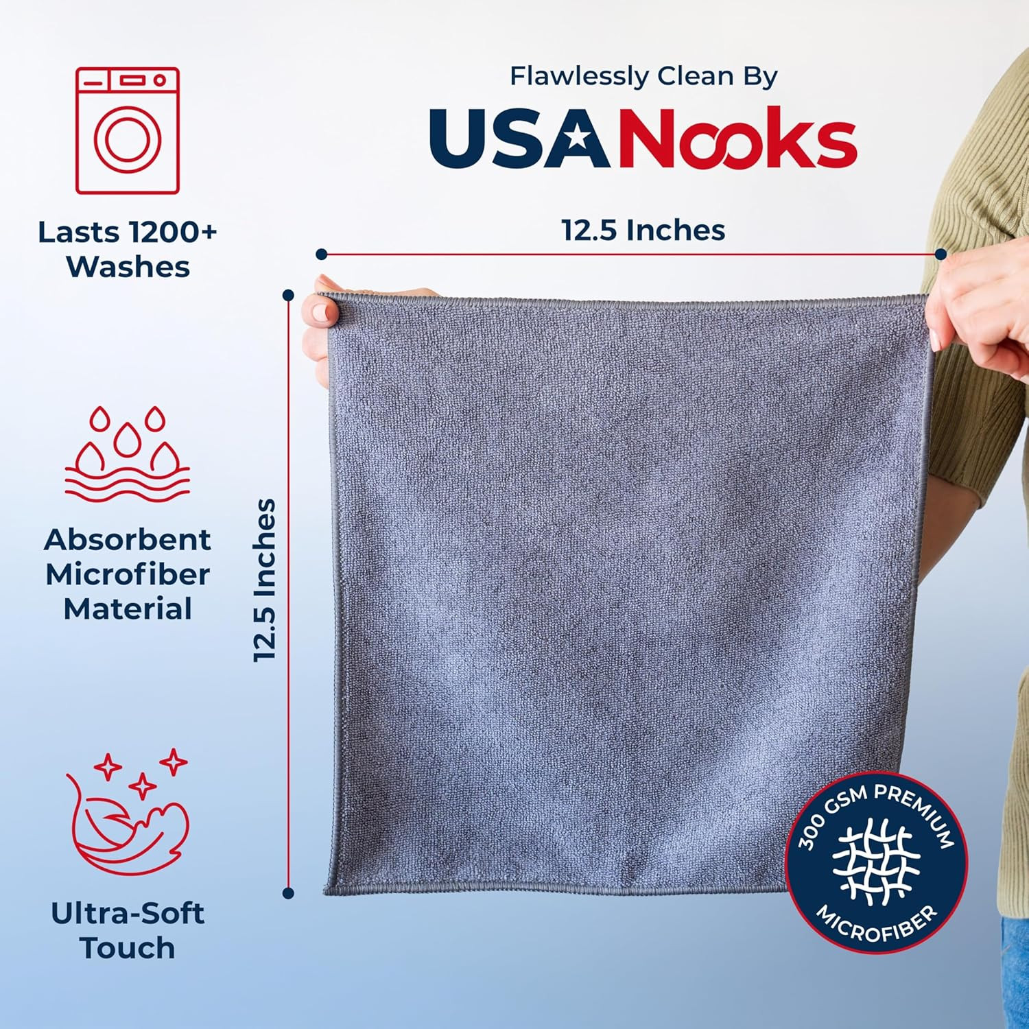 Microfiber Cleaning Cloth Grey – 12 Pcs (12.5″X12.5″) – High Performance – 1200
