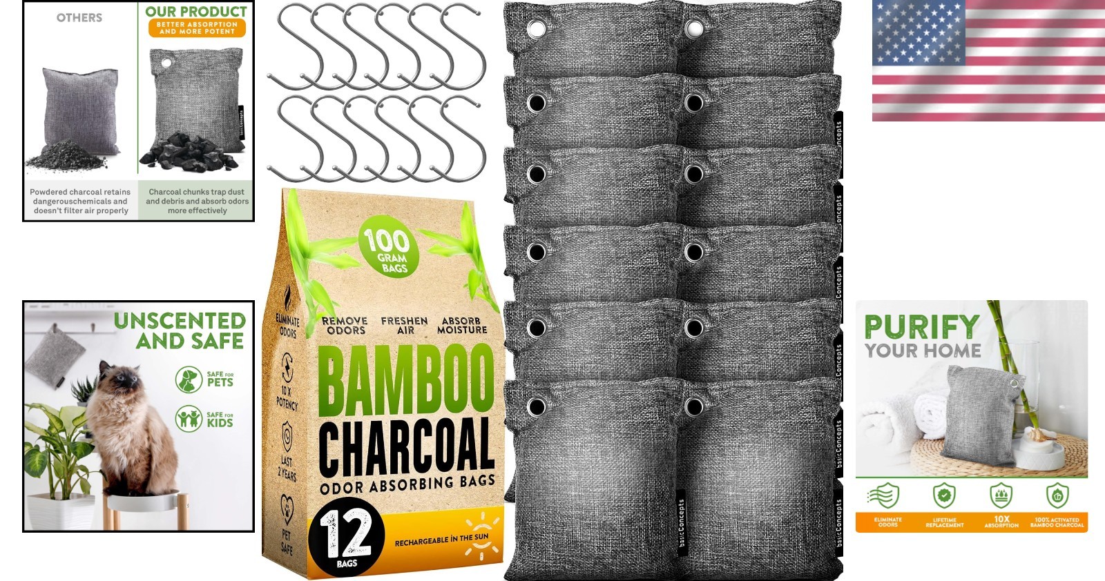 Natural Charcoal Odor Eliminator 100g Bags – Perfect for Shoes, Closet, & Cars