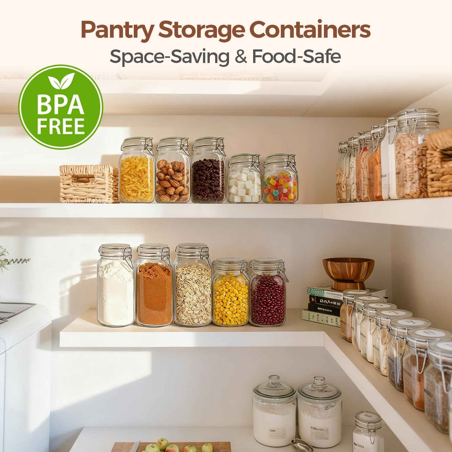Large Square Glass Jars with Airtight Lids 78 oz 3 Pack Wide