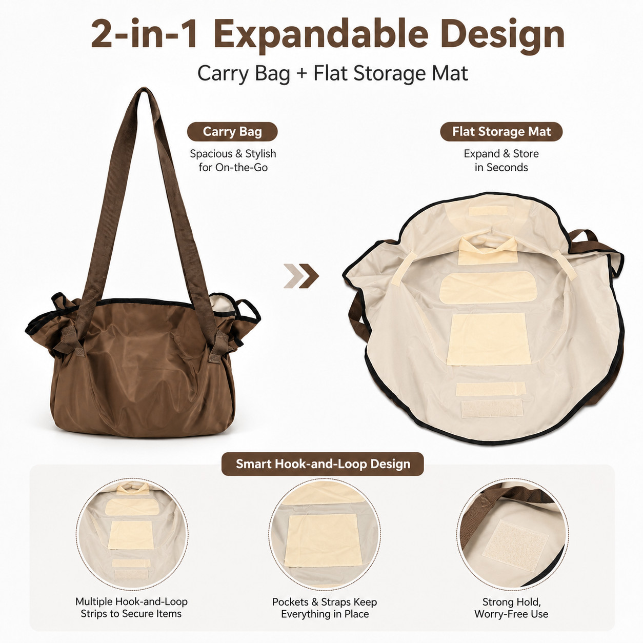 2-in-1 Expandable Tote Bag Camping Picnic Grocery Beach Gym Shoulder Carryall