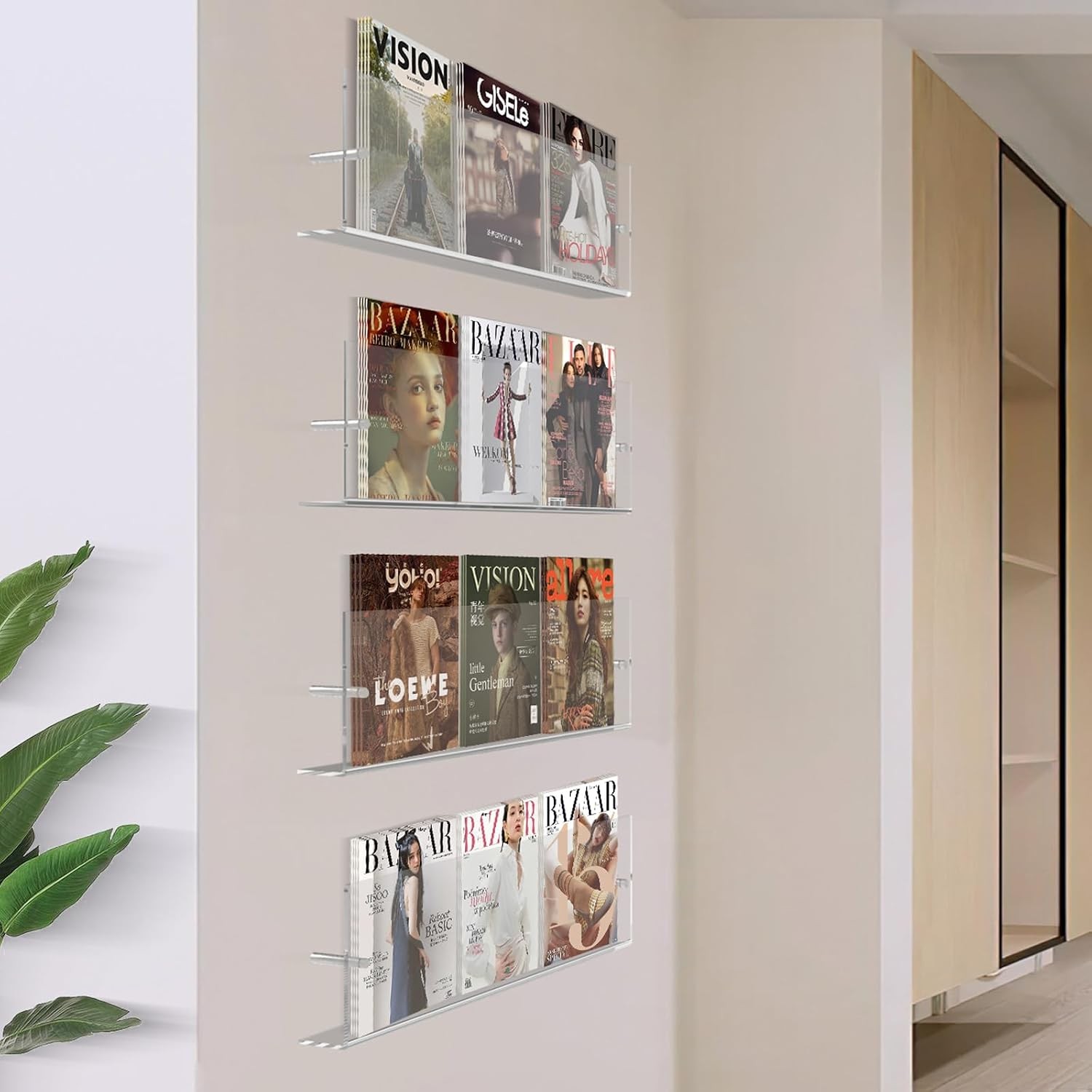 Acrylic Wall Mounted Magazine Rack 24 Inch Clear Floating Shelf