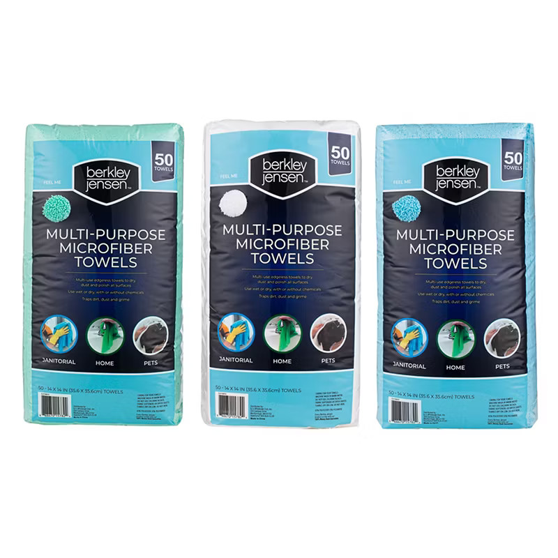Berkley Jensen Microfiber Cleaning Towels 50 pk – 14″ x 14″ – Indoor + Outdoor