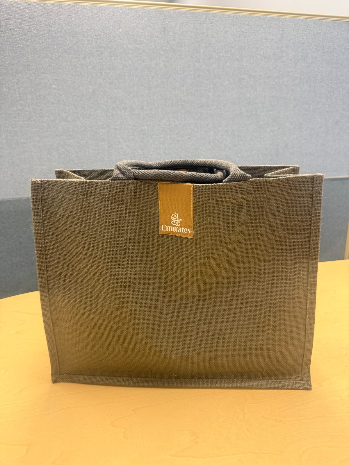 Emirates Branded Gray Reusable Tote Bag Jute Shopping Travel Gift Bag Large