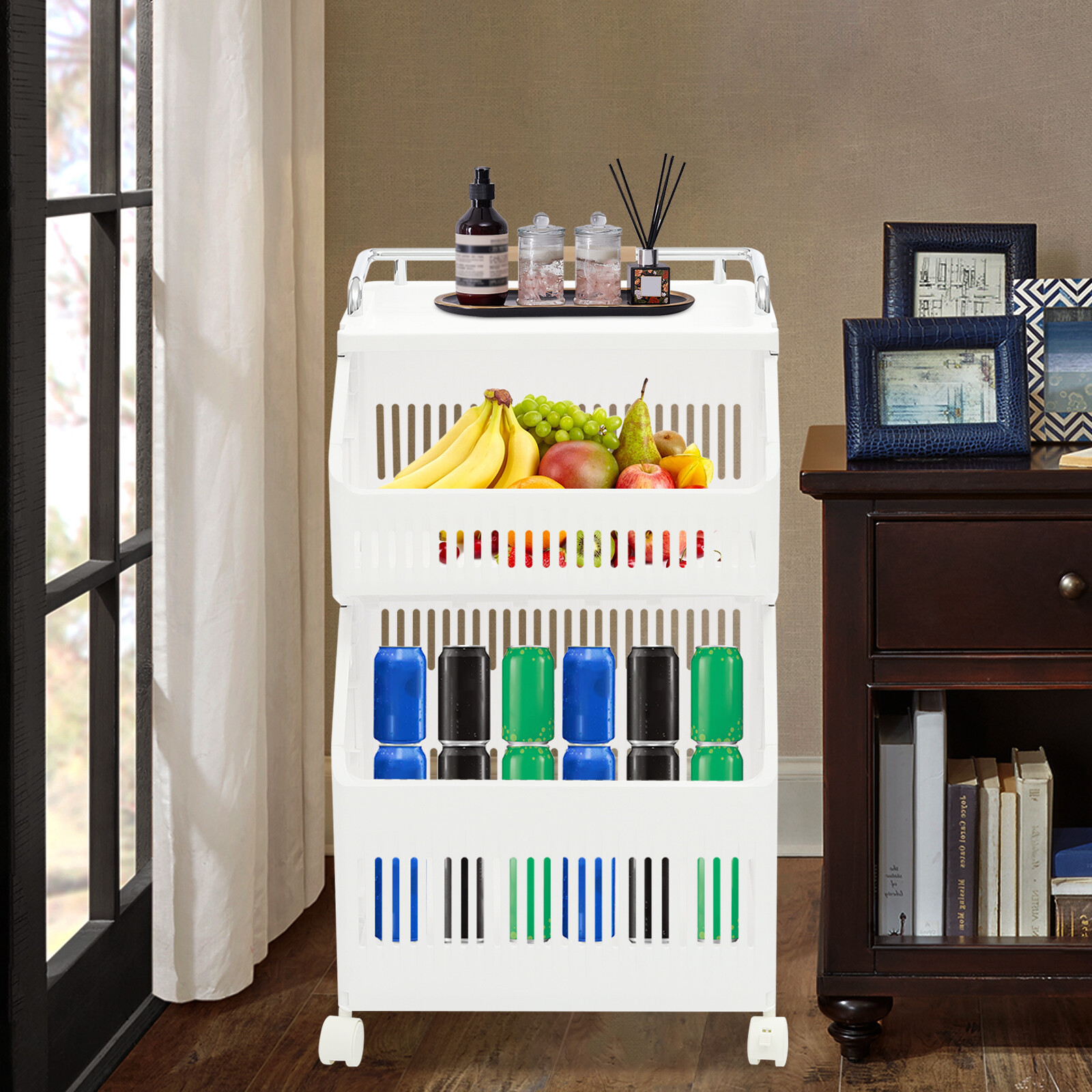 2-tier Clothes Basket Rolling Laundry Basket Collapsible Laundry Hamper Storage