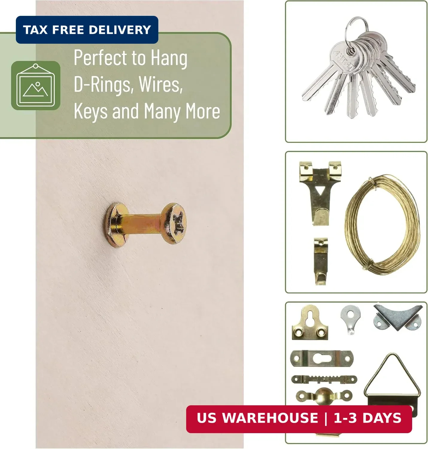 – Bear Claw Hangers, 50 Pack, 4-in-1 Hanging Screws for D-Rings, Picture Hangers