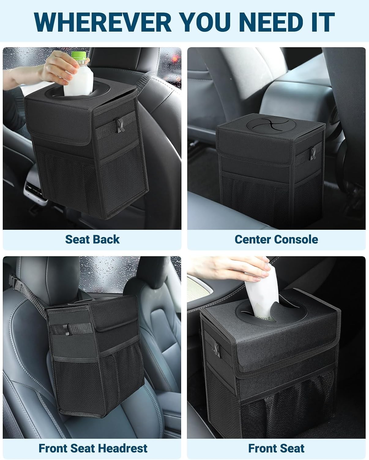 Car Trash Can with Lid, Leakproof Car Trash Bag Hanging Waterproof Automotive