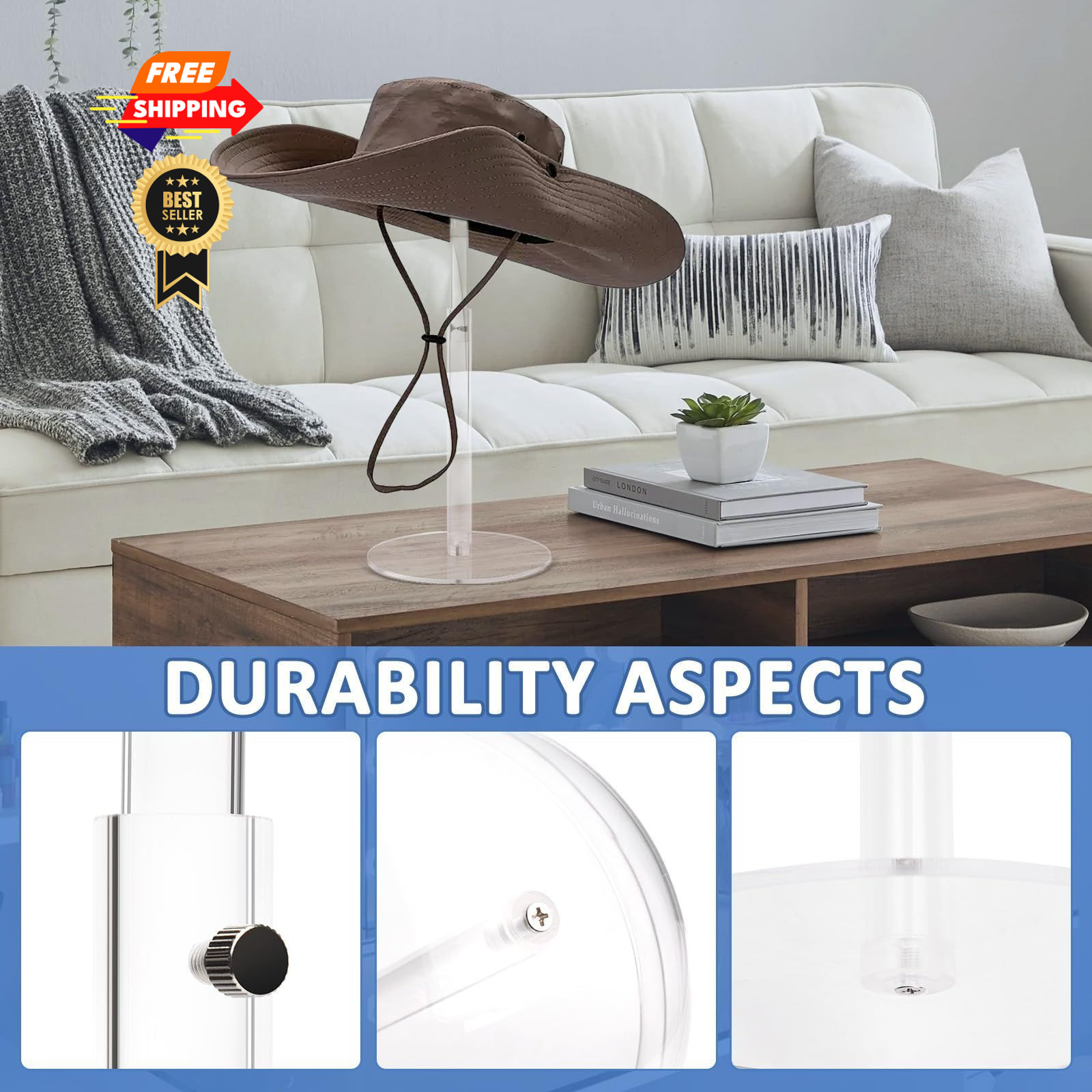 Vrietina 4PCS Acrylic Hat Stand and Wig Display Rack with Height 4 PCS, 4 PCS