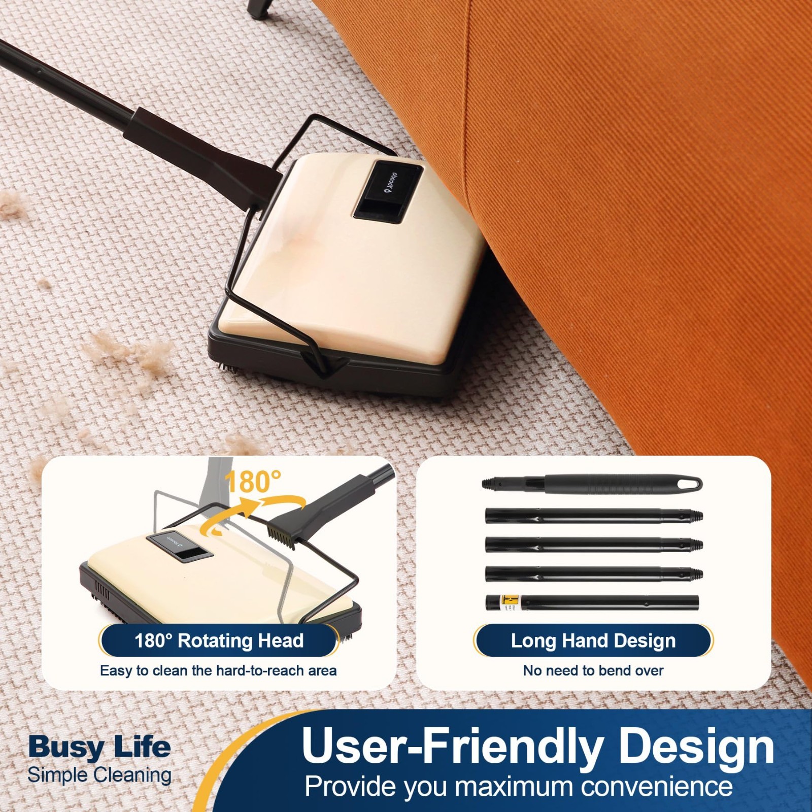 Lightweight Manual Carpet Sweeper – Non-Electric Hand Push Cleaner for Rugs, Pet
