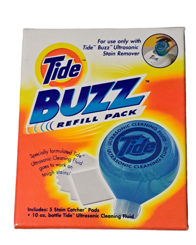 Tide Buzz Refill Pack 10 oz Ultrasonic Cleaning Fluid + 5 Stain Catcher Pads